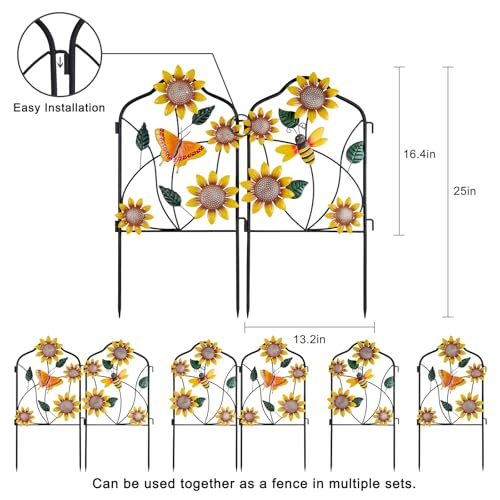 hogardeck Garden Decor for Outside, Set of 2 Metal Fence Decorative Garden Stakes with Flowers for Sunflower Decor, Yard Signs for Outdoor Patio Lawn Backyard Porch - color: Hgmd-2243