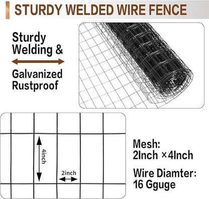 Tongmo 4 ft x 50 ft Black PVC Coated Welded Wire Fence, 16GA Garden Chicken Wire Fence Roll, Mesh Size 2" x 4" Hardware Cloth, Ideal for Yard Protection and Poultry Netting - color: Black, size: 4ft*50ft