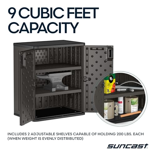 Suncast 30" Heavy-Duty Resin Outdoor Storage Cabinet, Lockable, Dark Gray