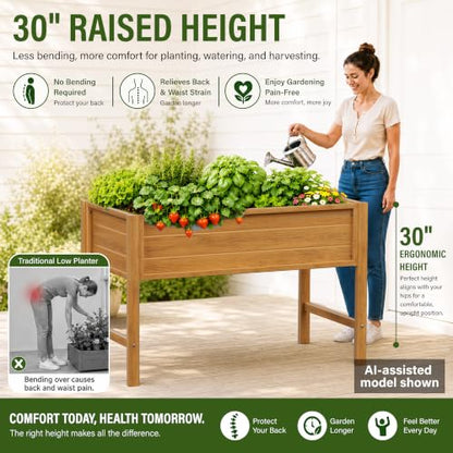 YEFU 48" Raised Garden Bed with Legs, HIPS Outdoor Garden Bed, Teak - color: Teak, size: 48"×24"×30"