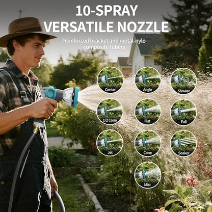 1/2" 110FT Retractable Garden Hose Reel, Wall Mounted Automatic Hose Reel with Upgraded 10 Pattern Nozzle/Any Length Lock/Slow Return System/180°Swivel Bracket, AquaBlue - size: 110FT-1/2"