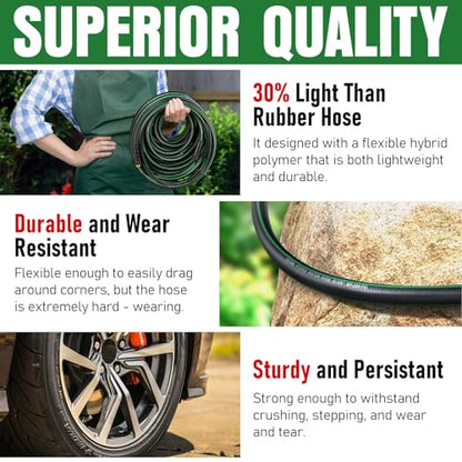 Heavy Duty Garden Hose 20ft, NON-EXPANDABLE Flexible Water Hose, Kink Resistant Lightweight Hybrid Hose, Leakproof Hose Male to Female Fittings - color: Black+Green, size: 20ft