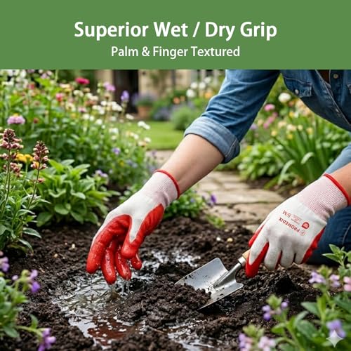 PROMEDIX P 4 Pairs Gardening Gloves for Women & Men, Breathable Nitrile Coated for Yard Working Garden Gloves Washable - size: Large