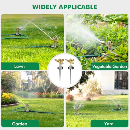 RESTMO 2 Pack All-Metal Impact Sprinkler Head on Sturdy Spike Base,Silver - color: Silver