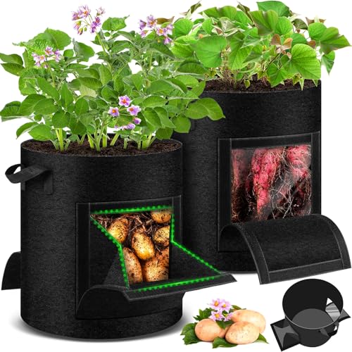 2 Pack 10 Gallon Potato Grow Bags with Pull-Down Harvest Window - size: 2Pack-10 Gallon-Pull-Down Harvest Window