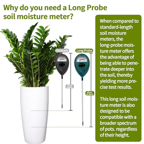 2 x Long Probe for Deep Use Soil Moisture Meter, Soil Moisture Meter, Hygrometer for Garden & Agriculture, Soil Tester, Soil Water Tester, No Batteries Required - color: GREEN+GREEN