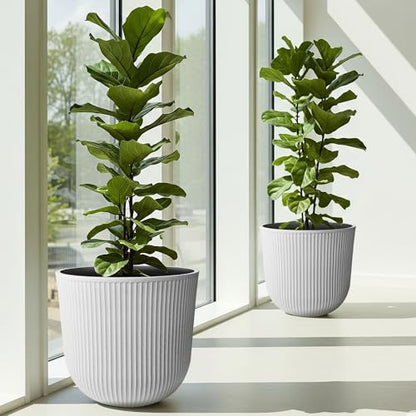 Worth Garden Plastic Round Large Planters, Set of 2 White Plant Pots - color: White, size: 2-Pack