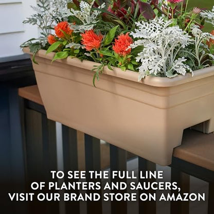 The HC Companies 24 Inch Deck Rail Planter Box with Drainage Plug, Lightweight UV-Resistant Plastic Outdoor Planters for Wood Deck Rail, Flower Box for Garden, Patio, Balcony, and Fence, Warm Gray - color: Warm Gray