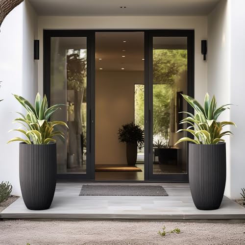 Kante Large Round Tapered Black Concrete Planter 24" Tall, Outdoor - color: Textured Black, size: 24" Tall