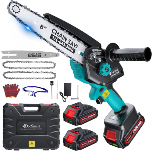 8 inch Electric Mini Chainsaw for Wood Cutting, 1000W Brushless Motor - color: Blue
