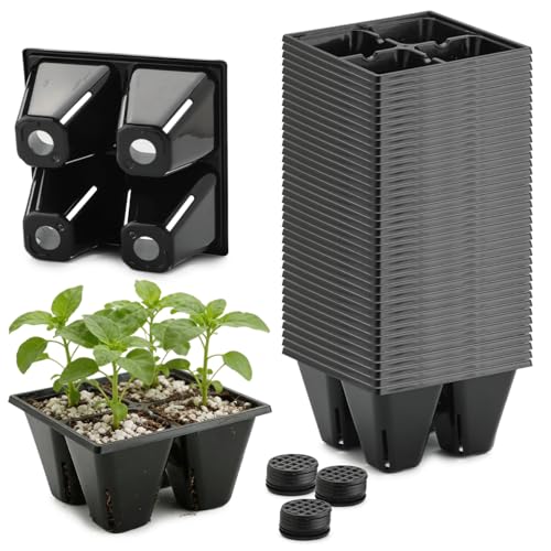 RooTrimmer 40 Pack Reusable 4-Cell Seed Starter Tray for Seedlings, Deep Large Cell Plant Starter Trays with Drainage Holes for Seed Germination, Easy Transplant, Fits Standard 1020 Flats, Black - color: Black, size: 4 Cells-40P