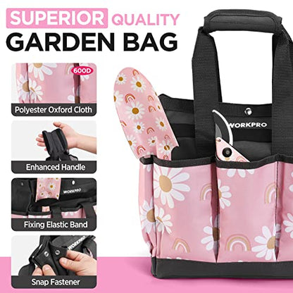 WORKPRO 5PCS Gardening Tools, Aluminum Heavy Duty Garden Tool Set with Bag - style: Pink with bag