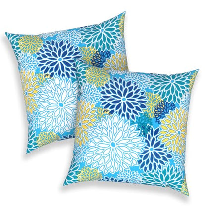 Outdoor 16x16 Inch Throw Pillow Covers Set of 2, All Weather Square Pillow Cases, Covers ONLY, Patio Cushion Pillow of Home Furniture Use, Dahlia Blue - color: Dahlia Blue, size: 16" x 16" (Pack of 2)