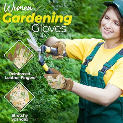 HANDLANDY Gardening Gloves for Women, Leather Garden Glove, Gardener Gift - color: Khaki, size: Medium (Pack of 1)