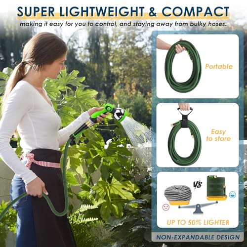 Non-Expandable Garden Hose 75 ft, Lightweight Flexible Anti-Kink - color: Green, size: 75ft