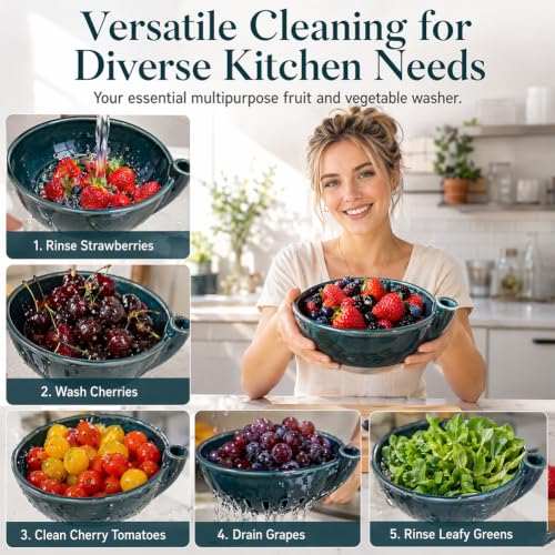 Upgrade Handmade Ceramic Berry Bowl Washer with Holes, 2-in-1 Colander Bowl