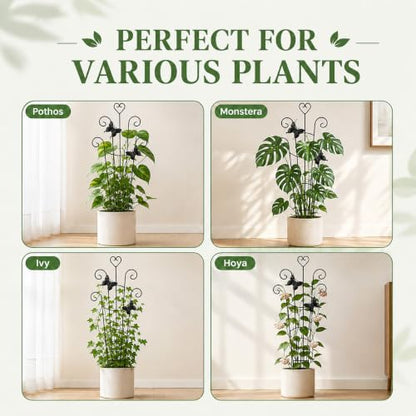 32.6in Plant Trellis for Climbing Plants Indoor with Butterflies, Expandable Large Metal Trellis for Potted Plants, Heavy-Duty Tall Pothos Plant Climber Support for Ivy Pothos Hoya Monstera, 2P - size: 32in/heart,2p