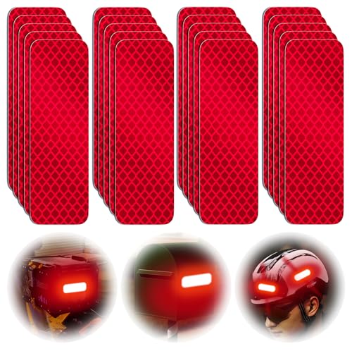 PHIXBEAR 20 Pcs Super Reflection Reflective Stickers, Safety Reflective Tape for Car Bike Mailbox Helmet, Red Tape Outdoor Waterproof 3.15" X 1.18" - color: Red