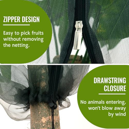 2 Pack Fruit Tree Netting Bags with Zipper and Drawstring, Ultra Fine Mesh Garden Netting Plant Cover, Bird Netting for Blueberry Bushes, Fruit Vegetable Trees, Flowers (Black, 10 x 10 ft) - color: Black, size: 10 x 10 ft