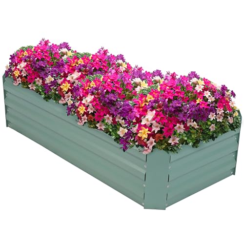 Sunnydaze Rectangle Galvanized Raised Garden Bed for Vegetables & Flowers - color: Green