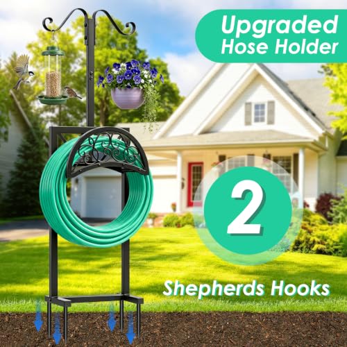 Heavy Duty Metal Garden Hose Holder - For Lawn, Patio and Garden, Adjustable Freestanding Outdoor Holder, Black, Removable Design for Easy Storage