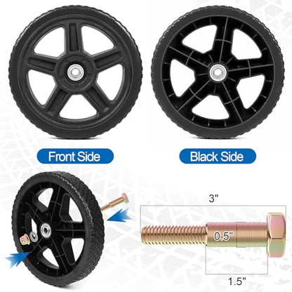 6 Inch Lawn Mower Wheels Kits Universal 6" Push Mower Wheels with 1/2" Bearing, Bolts & Nuts, Plastic Replacement Tires for Most Standard Garden Tiller, Pressure Washer, Handtruck, 2 Pack - color: Black-2Pack, size: 6 inch