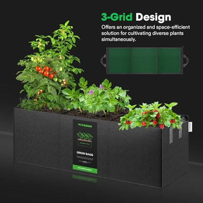VIVOSUN 3-Pack 20 Gallon 3-Grid Grow Bags, 400G Fabric Pots with Handles - size: 20 Gallon, style: 3-Pack