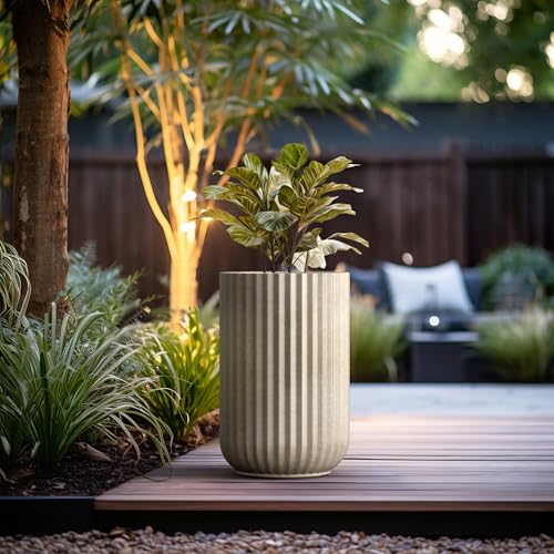Kante Large Round Column Weathered Concrete Planter 21.7" Tall, Outdoor - color: Weathered Concrete, size: 14"w x 21.7" h