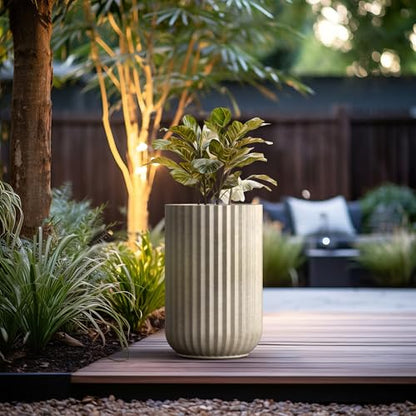 Kante Large Round Column Weathered Concrete Planter 21.7" Tall, Outdoor - color: Weathered Concrete, size: 14"w x 21.7" h