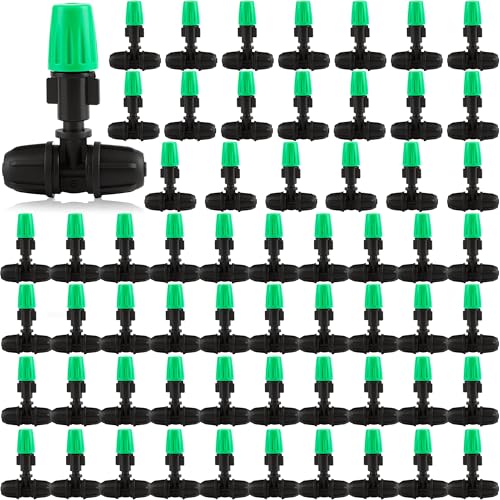 80 Pcs Drip Irrigation Fittings Misting Emitters for 1/4 Inch Irrigation Tubing 3 Way Tee Atomizing Nozzle Kit Micro Spray Parts Adjustable Watering System Garden