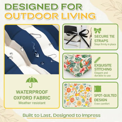 Oxford Fabric Swing Cushions with Backrest & Tie Straps for Patio Bench - color: Monstera Blue