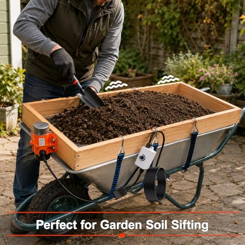 Large Soil Sifter with 40W Adjustable Vibration Motor, 39.3" x 19.6" Automatic Wooden 1/4" Mesh Rocks Dirt Compost Gravel Sifting Screen Gardening Sieve Fits Wheelbarrows,with 3-in-1 Garden Tools Set - size: 39.7" x 19.6"