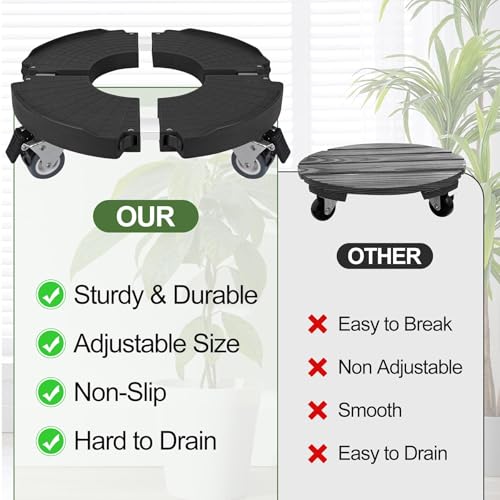 2 Pack Plant Caddy Stands with 360° Wheels Adjustable 15-22 Inch Rolling Plant Stands Heavy Duty Large Plant Carts Dolly with Casters 440lbs Capacity for Large Planter, Garden Pot, Flower Pot, Black - color: Black