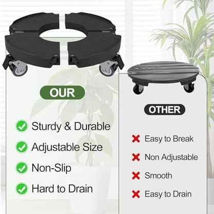 2 Pack Plant Caddy Stands with 360° Wheels Adjustable 15-22 Inch Rolling Plant Stands Heavy Duty Large Plant Carts Dolly with Casters 440lbs Capacity for Large Planter, Garden Pot, Flower Pot, Black - color: Black