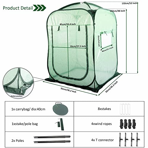 Porayhut Pop Up Greenhouse Tent,Portable X-Large Walk-in Flower House ,Indoor Outdoor Gardening Plant Sunshine Room with PE Mesh Cloth Cover for Protecting Plant from Cold Frost & Birds - style: 52'' Tall Flower House Tent