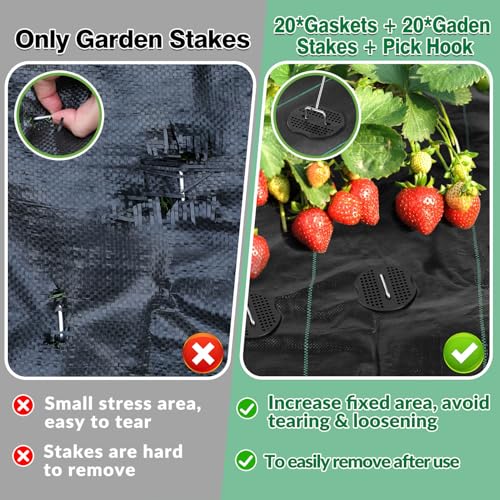 PAMASE Landscape Weed Barrier Fabric - 20pcs Tear-Proof Gaskets, 20pcs Garden Stakes, Pick Hook, 3.2oz Heavy Duty Outdoor Ground Cover Weed Cloth Control - 3 x 50ft - size: 3 x 50ft