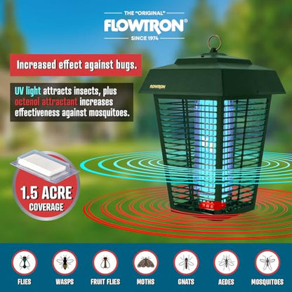 Flowtron Bug Zapper, 1.5 Acre Outdoor, Two 40W UV Bulb, 5600V Zap, Green - color: Green
