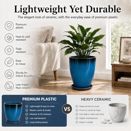 Usocik Large Outdoor Planters, Set of 4, 10/12/21/24 Inch, Blue Glazed - color: Aqua Blue Glaze