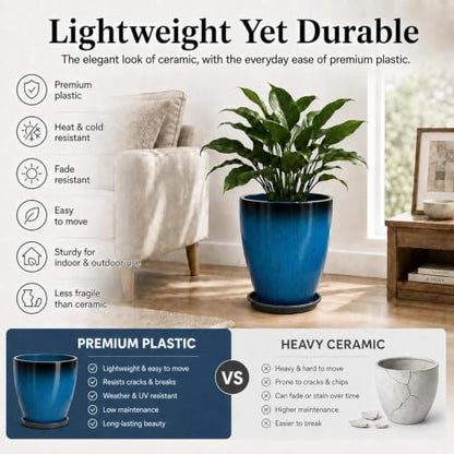 Usocik Large Outdoor Planters, Set of 4, 10/12/21/24 Inch, Blue Glazed - color: Aqua Blue Glaze
