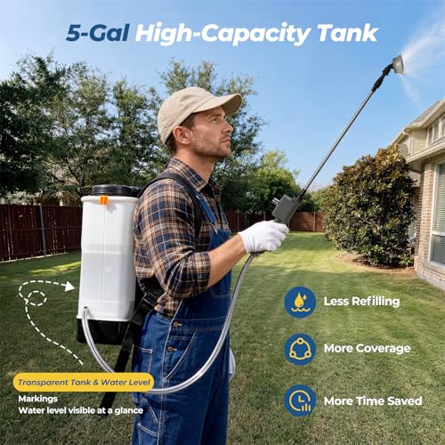 Battery Powered Backpack Sprayer 4.8 Gallon, 120 PSI Fingertip Pressure Control, Electric Weed Sprayer with 4.0Ah Battery & Charger, Telescopic Wand & 5 Nozzles for Lawn, Garden, Yard, Weed Killer