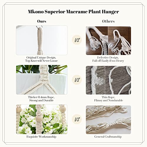 Mkono Macrame Plant Hanger Indoor 35 Inch Hanging Planter Basket Ivory 2Pcs - color: Ivory