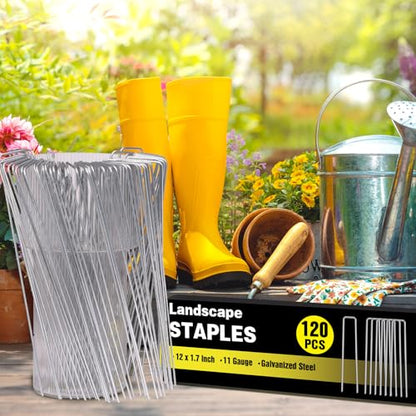 HongWay 120 Pack Landscape Staples 12 Inch, Galvanized Garden Stakes - size: 12 Inch, 120pcs