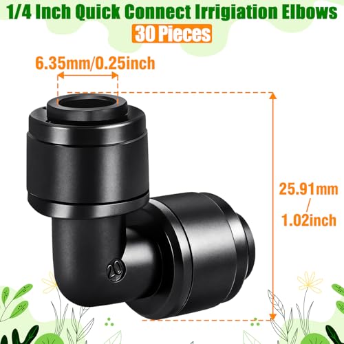 30 Pieces 1/4 Inch Drip Irrigation Elbow Fittings - 1/4'' Drip Line Push-to-Fit Connectors for 1/4 Inch Drip Irrigation Tubing Leak Free Lock Elbow Parts for Drip Irrigation System - size: 1/4" Push-to-connect Elbow