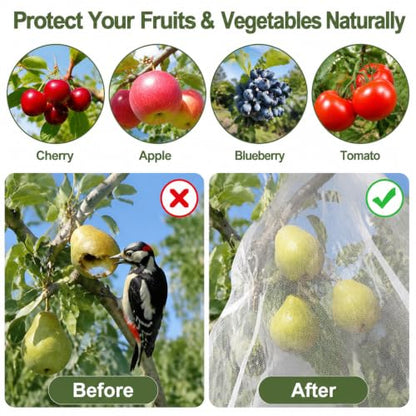 2 Pack 13x13ft Extra Large Fruit Tree Netting with Double Zipper & Double Drawstring, Heavy Duty Bird Netting for Fruit Trees, Reusable Tree Net to Protect from Birds, Squirrels, Deer