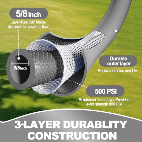 YOTOO Heavy Duty Hybrid Short Garden Hose, Lead in Water Hose 5/8-Inch by 6-Feet 150 PSI, Kink Resistant, All-Weather Flexible with Swivel Grip Handle and 3/4" GHT Solid Brass Fittings, Gray - color: Gray, size: 6 FT