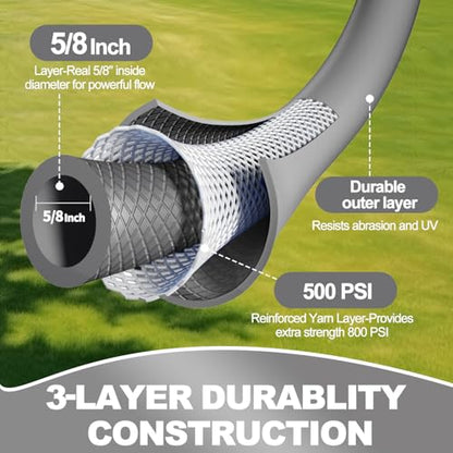 YOTOO Heavy Duty Hybrid Garden Water Hose 5/8-Inch by 100-Feet 150 PSI Kink Resistant, Flexible with Swivel Grip Handle and 3/4" GHT Solid Brass Fittings, Gray - color: Gray, size: 100 FT