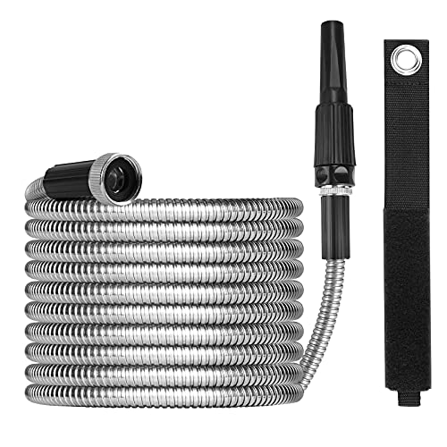 OnBrand 50FT Metal Garden Hose with Sprayer Nozzle - Stainless Steel Hose - size: 50FT