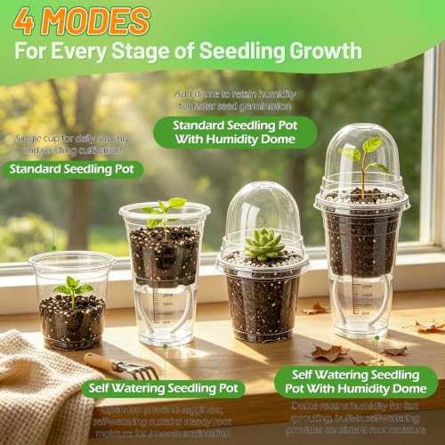 30 Pack 4" Self Watering Propagation Pots, Seed Starter Cups with Dome - size: 4 Inches