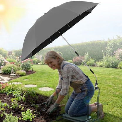 Garden Kneeler Umbrella, 42” Large Clip on Umbrella with Metal Clamp,UPF50+ Sun Protection,360°Swivel,Folding Garden Umbrellas for Garden Bench Kneeler Seat,Outdoor Gardening Shade - color: Gray