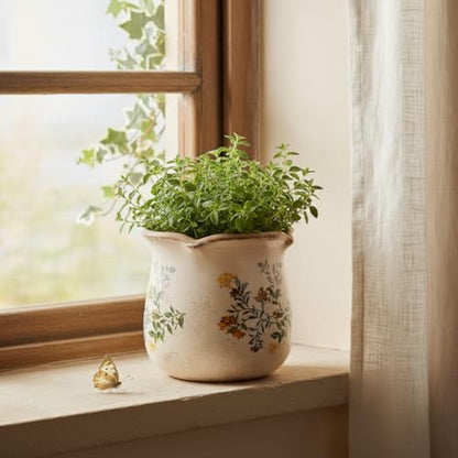 Ceramic Flower Vase, Rustic Farmhouse Vases & Planting Pots with Drainage - color: Yellow Blooms